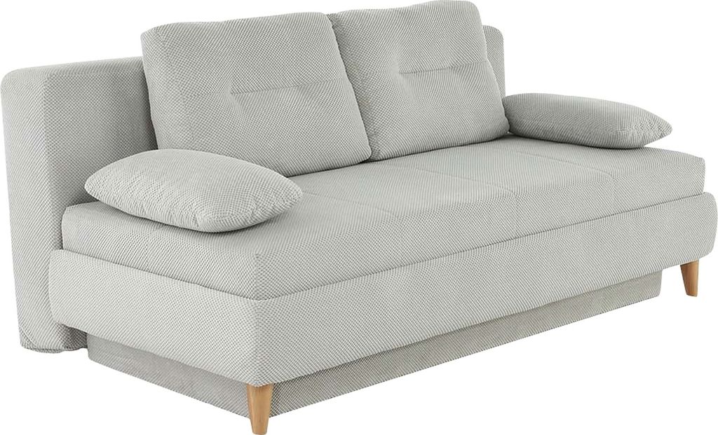 Schlafsofa - Hellbeige - Waffelcord - mit Gästebettfunktion und Bettkasten - mit Kissen