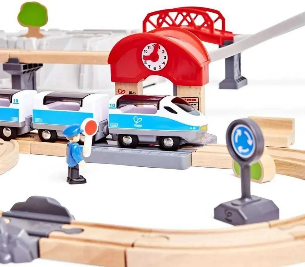 Circuit de train en bois Hape complet pour enfant dès 3 ans avec bac - 19