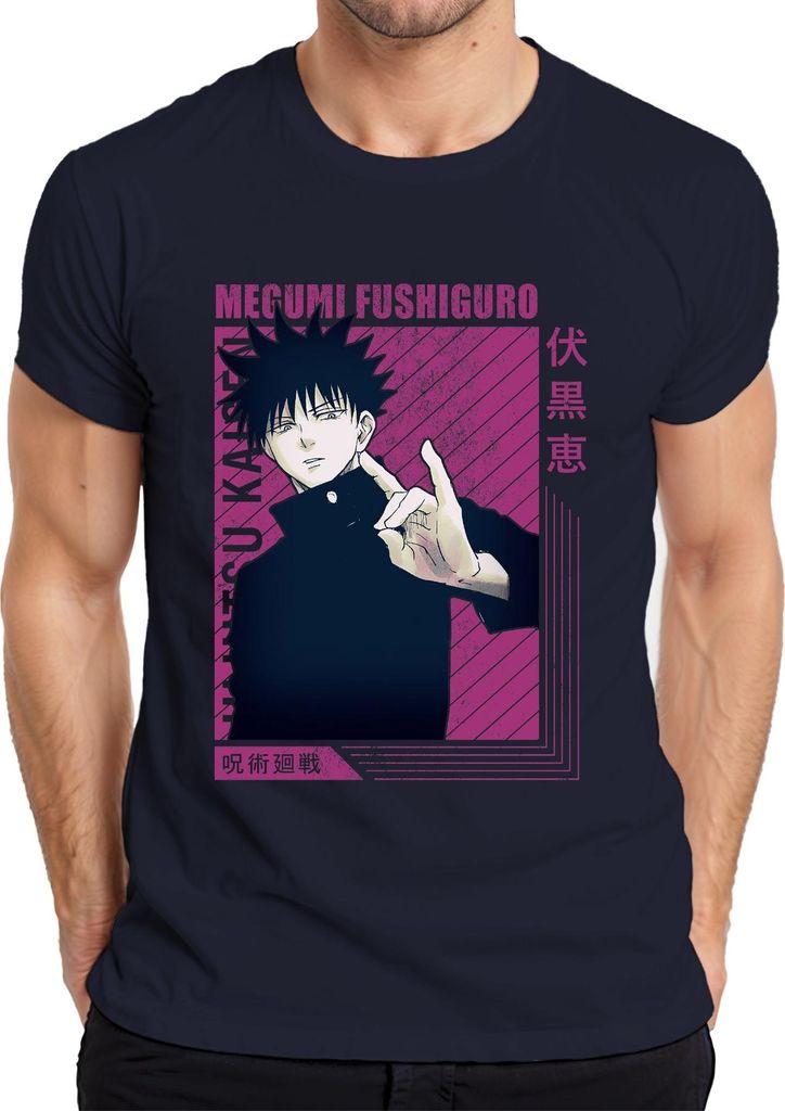 Jujutsu Kaisen Megumi Fushiguro Anime Ästhetik Fan Geschenk Vintage Herren T-Shirt, Navy, XXL