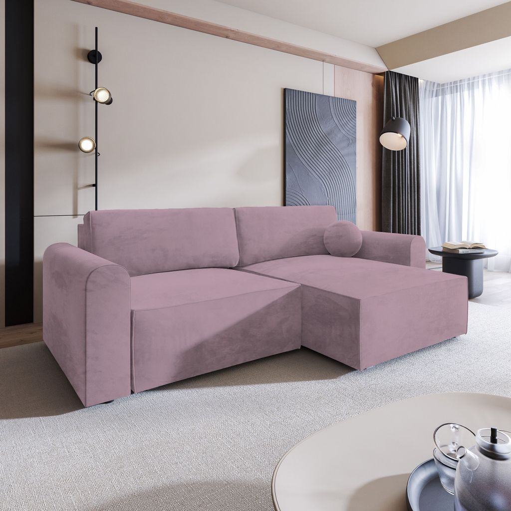 Masseno Ecksofa FIANO M mit Schlaffunktion L-Form, Sofa mit Bettkasten, Wohnzimmersofa, Couch, Soffa, Bettsofa, Couchgarnitur- Lila, MONOLITH 62