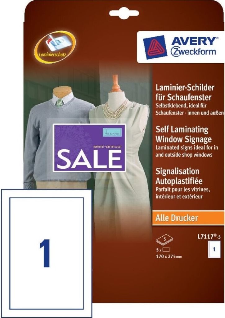 5x Selbstklebende Laminier-Schilder A4 170x257mm