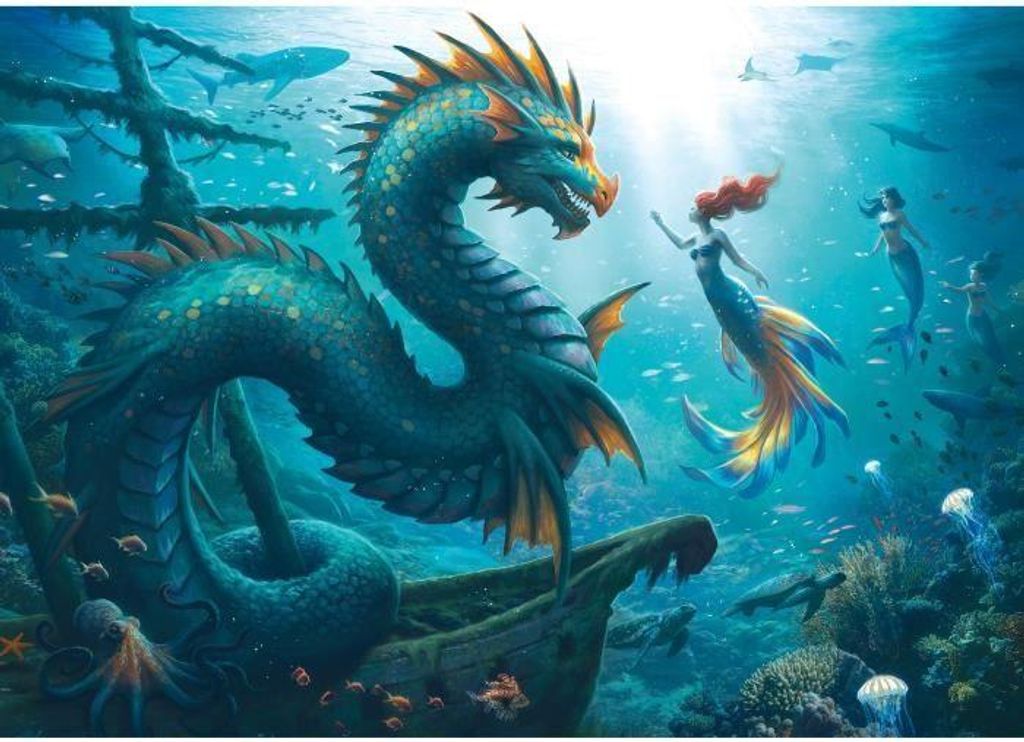 1000-Teile-Puzzle: Drache, Meerjungfrau und Tiefseeschildkröten, ab 14 Jahren, Monster, 12001434, Ravensburger