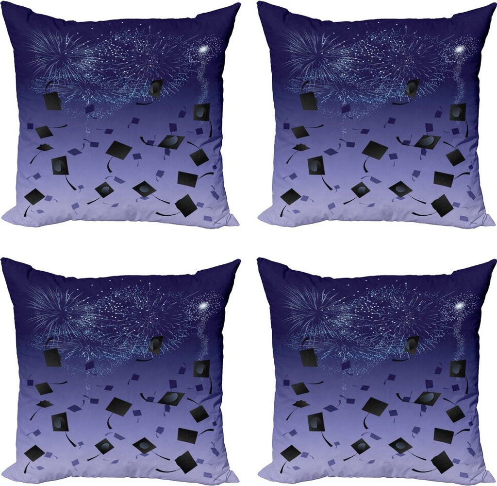 ABAKUHAUS Abschluss Kissenbezug Set (4 Stück), Geworfen Caps Feiern, Moderner Doppelseitiger Digitaldruck, 60 cm x 60 cm, Lavendel-Dunkelgrau
