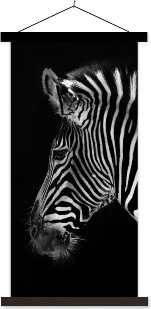 MuchoWow Textilposter Zebra - Wilde Tiere - Schwarz 60x120 cm mit schwarzem Rahmen - Magnete