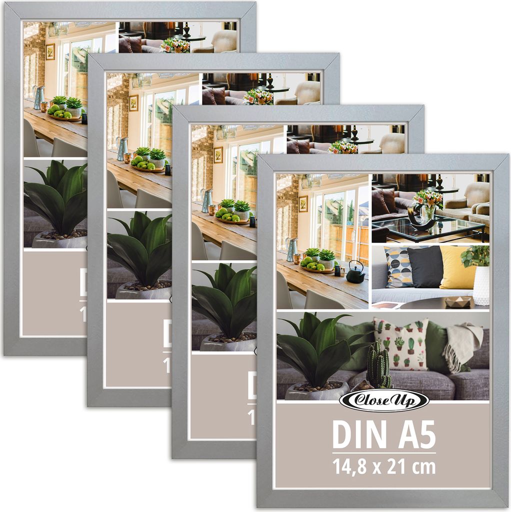 Posterrahmen 14,8 x 21 cm 4er Set (DIN A5) Holzdekor silber