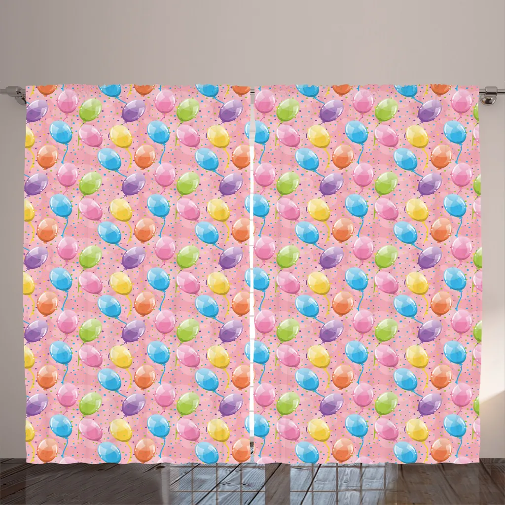 Rideau Rustique Grande Largeur 280cm Rose à Motifs Ballons et Pois Fête