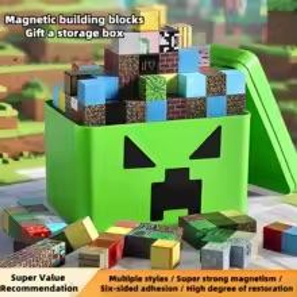 200-teiliges Magnetische Bausteine-Set – Kreatives STEM & Architekturspielzeug, inkl. Aufbewahrungsbox im Minecraft Design