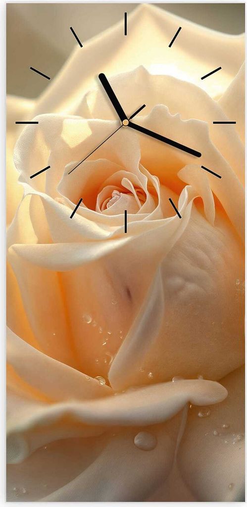 Wanduhr aus Glas mit Motiv Elegante Rose- 30 x 60 cm - inkl. Aufhängesystem