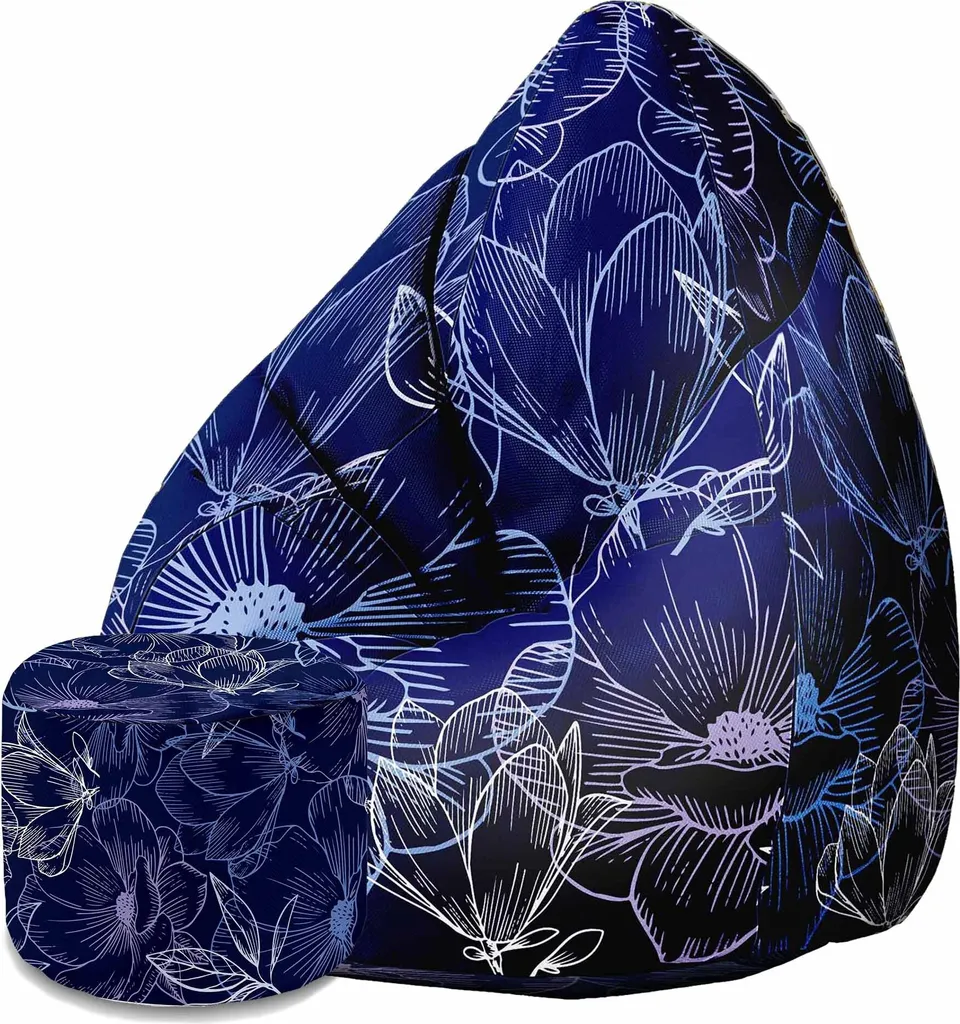 Dreamroots Beanbag Imbottita 80x80x120cm con Schienale e Sgabello