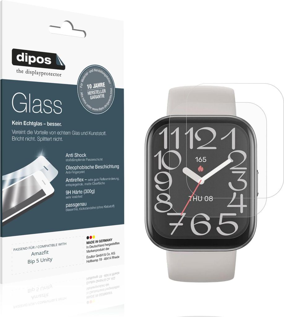 2x Schutzfolie für Amazfit Bip 5 Unity matt - Anti-Shock 9H Folie dipos Glass Kunststoffglas