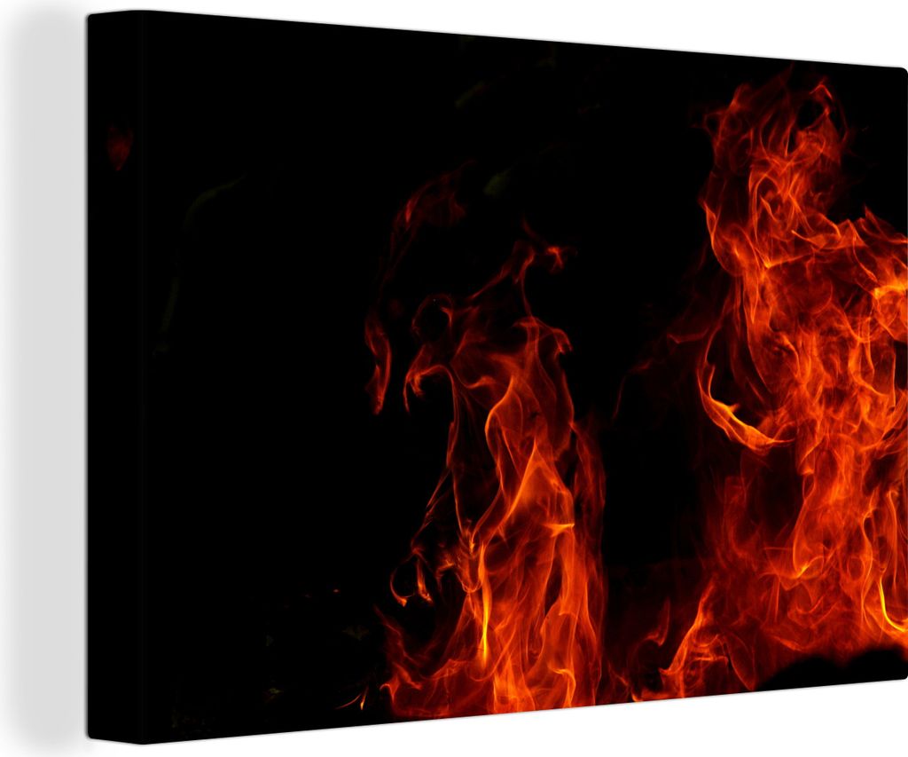OneMillionCanvasses - Leinwandbilder - 140x90 cm, Große Flammen auf schwarzem Hintergrund, Wandbilder Kunstdruck Wanddekoration - Foto auf Leinw...