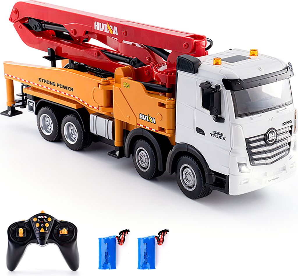 Betonpumpen-LKW-Spielzeug, 2,4-G-Fernbedienung, Baufahrzeuge aus Druckguss mit funktionierender Wasserpumpe, Lichtern und Geraeuschen fuer Jungen u...