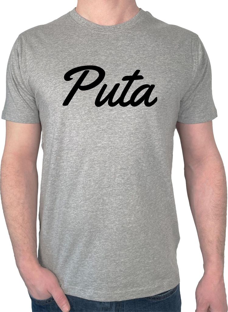 Huuraa Herren T-Shirt Puta spanisch Schriftzug XXL Sport Grey Bio Baumwolle Fairtrade Herrenshirt Geschenkidee
