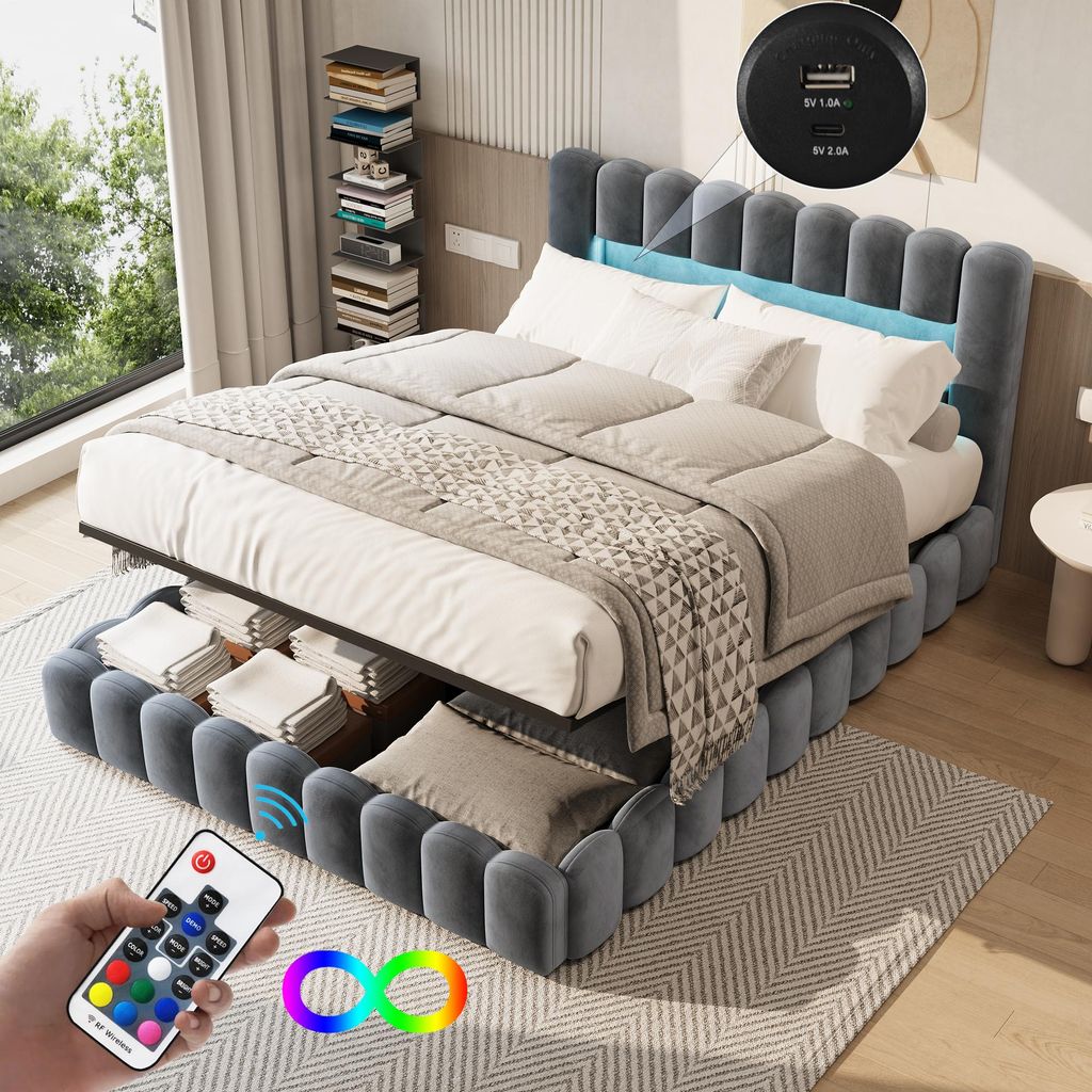 SUNFECILI Polsterbett 180x200 cm,Boxspringbett 180x200,mit Produktbild 