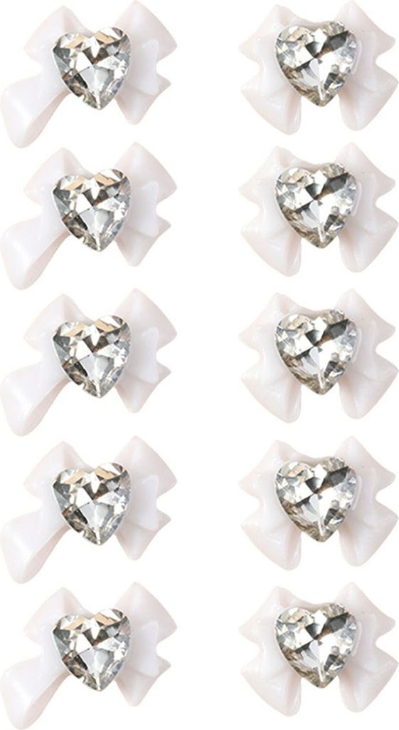 10 Stück Nageldekore, einfach einzufügen, 3D-Effekt, Schleife, Herz, Strass, leichte Nageldekoration, Kontrastfarbe, Nagel, DIY, Anti-Crash, Glit...