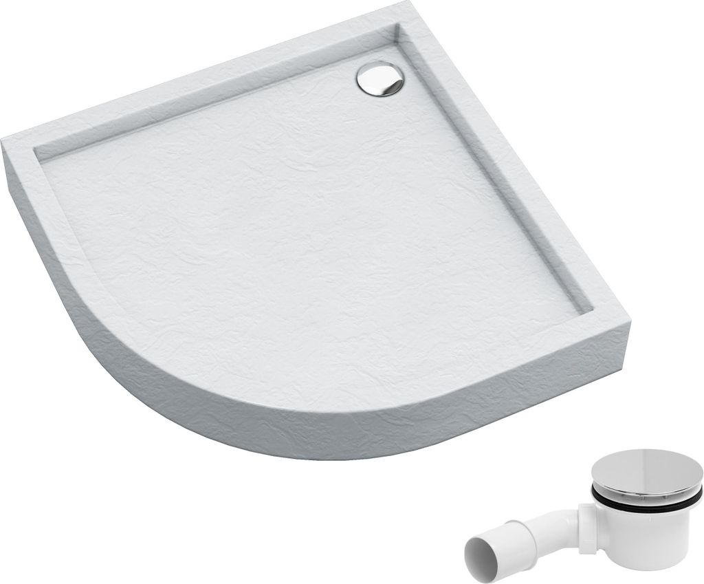 AQUABAD Duschwanne/Duschtasse Elegana mit LeakProtect Technologie White Stone 80x80cm Viertelkreis, inkl. Ablaufgarnitur / Siphon A49CR