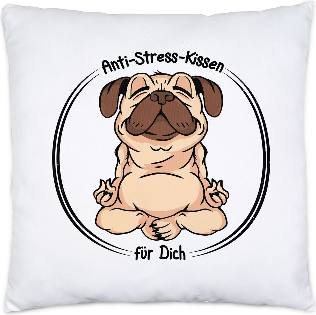 Relax nur keinen Stress Kissen inkl. Füllung Meditation Spruch Ironie Hund Mops Geschenk-Idee Bürokollegen Chillen Yoga