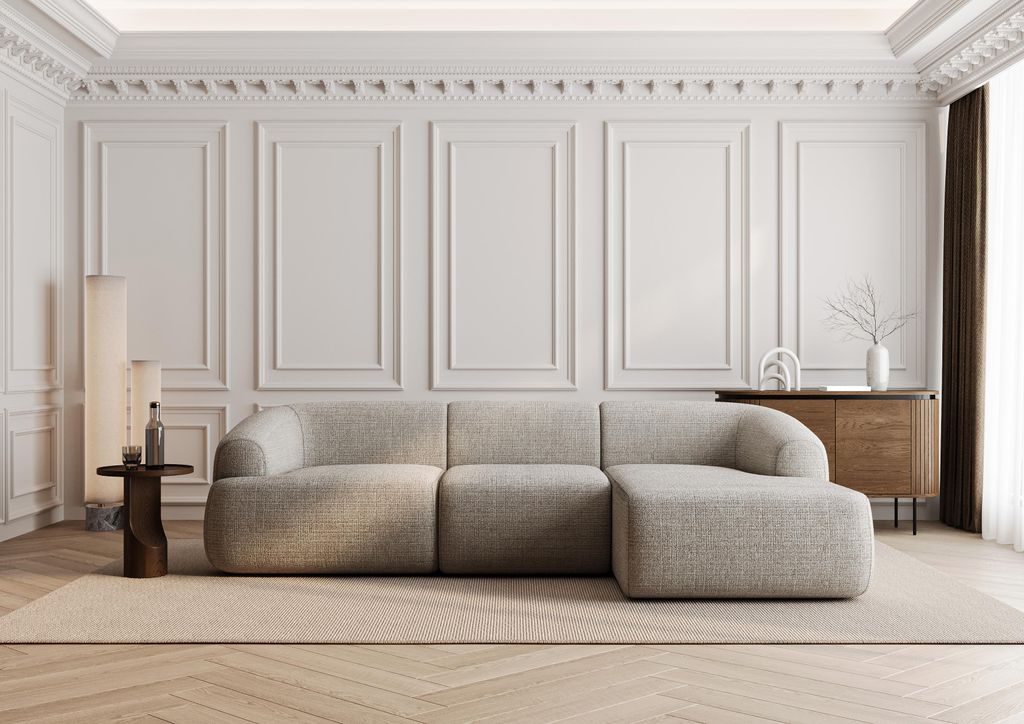 LetSit Ecksofa Torino L Cremona, Designer-Sofa zum Entspannen mit Schlaffunktion, L Form, Bequemes Couch mit Ottomane für Wohnzimmer, Beige, Rechts