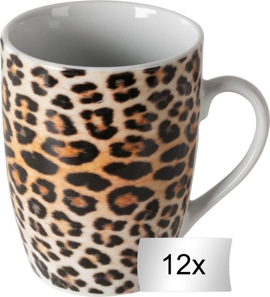 Kaffeetassen - 250 ml - Braun - Schwarz - Keramik - Leopardenmuster - 12er Set