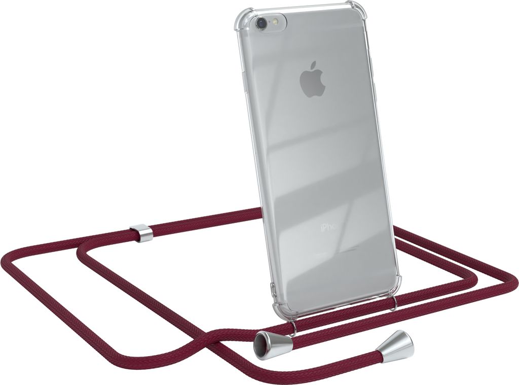 EAZY CASE Handykette kompatibel mit Apple iPhone 6 / 6S, Handyhülle mit Umhängeband, Handykordel, Schutzhülle Clear, Band in Rot