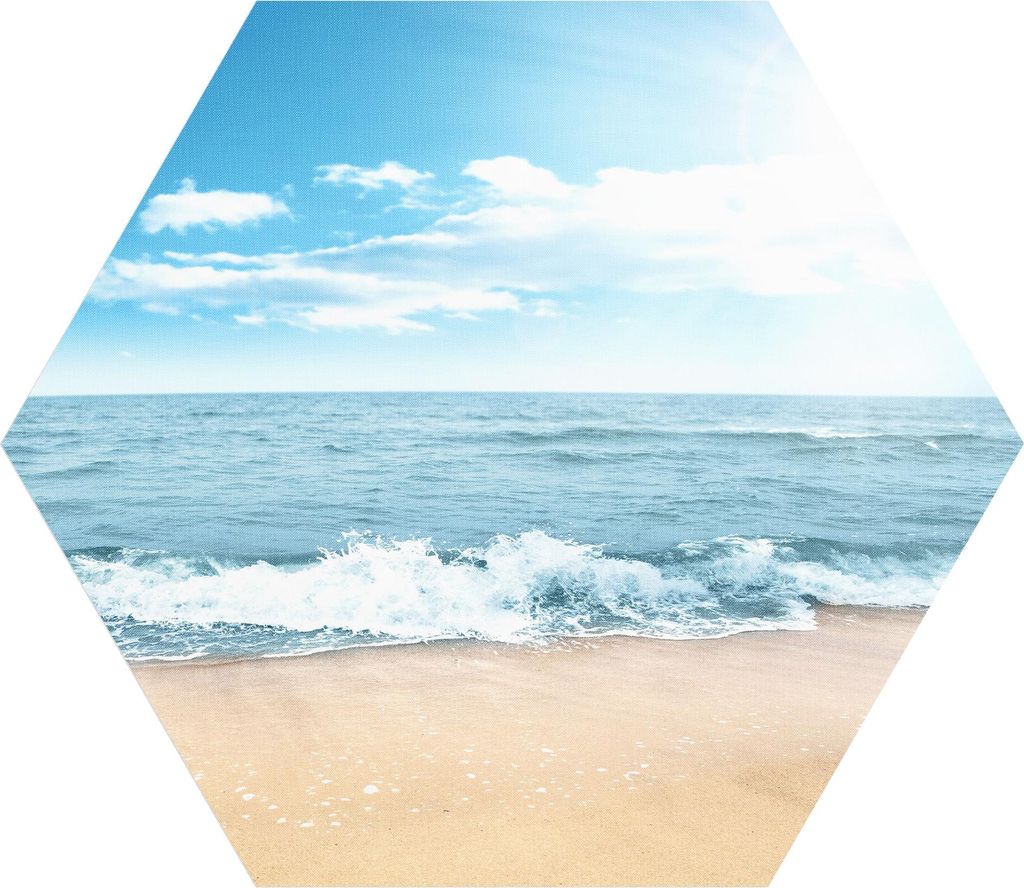 DEQORI Fototapete Sechseck 90x78 cm 'Wellen am Strand' Wand Tapete Leinwand Sticker