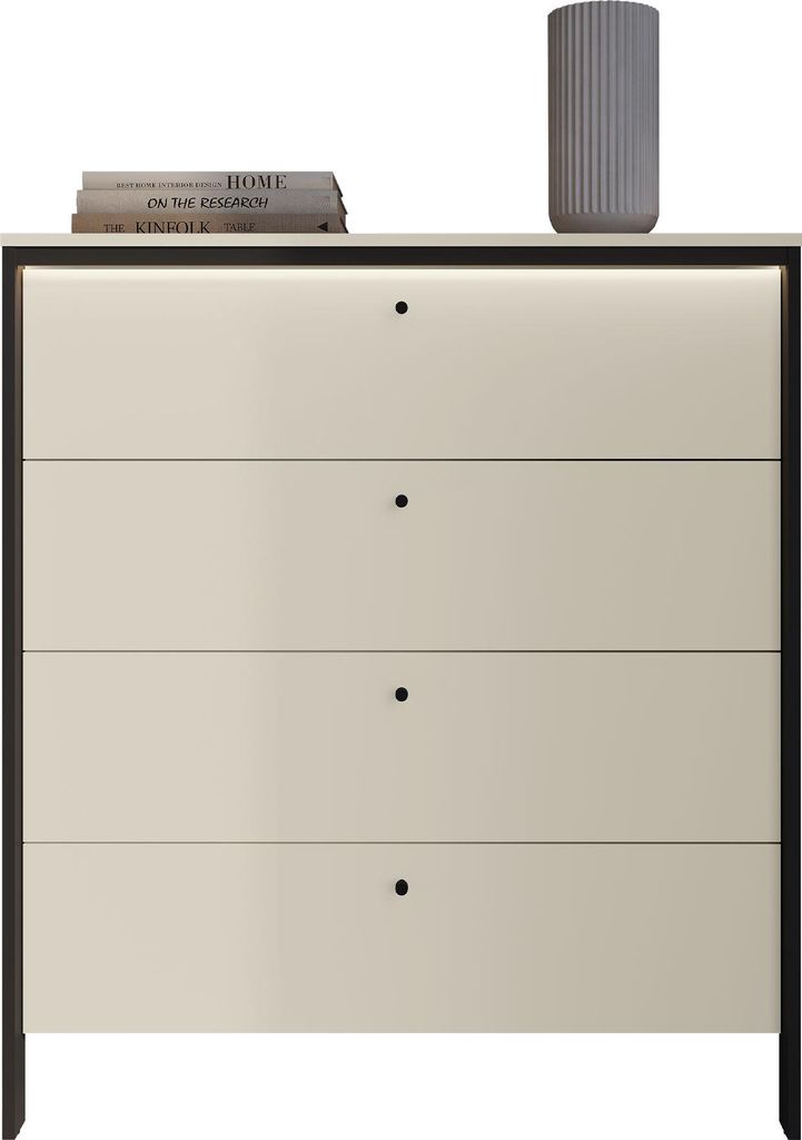 MIRJAN24 Türkommode Enna 4S EN-03, Stilvoll Wohnzimmer, Kommode mit vier Schubladen mit Beleuchtung (Farbe: Sandbeige / Schwarz)
