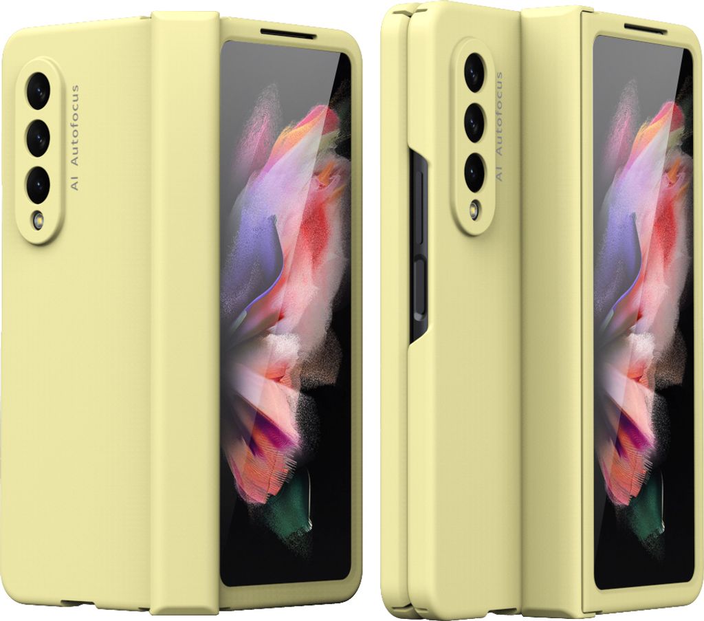 Galaxy Z Fold3 5G Hülle, Harte PC Slim mit Gehärtetem Glas Handyhülle Schutzhülle für Samsung Galaxy Z Fold 3 5G Gelb