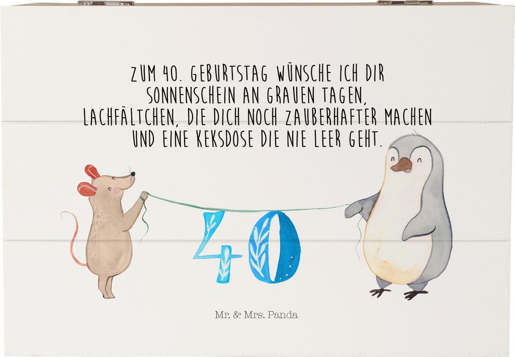Mr. & Mrs. Panda Box 40. Geburtstag Maus Pinguin 22 x 15 cm - Weiß - Geschenk, schatztruhe, Kuchen, geschenkbox mit deckel, Holzkiste, fotobox, Ha...