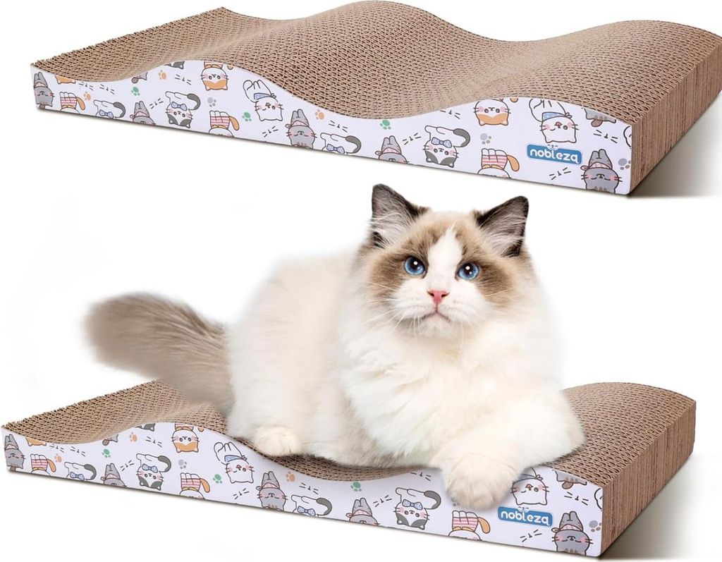 2 Stück Katzenkratzsäule mit Katzenminze und Karton-Kratzmatten für Bett und Sofa.