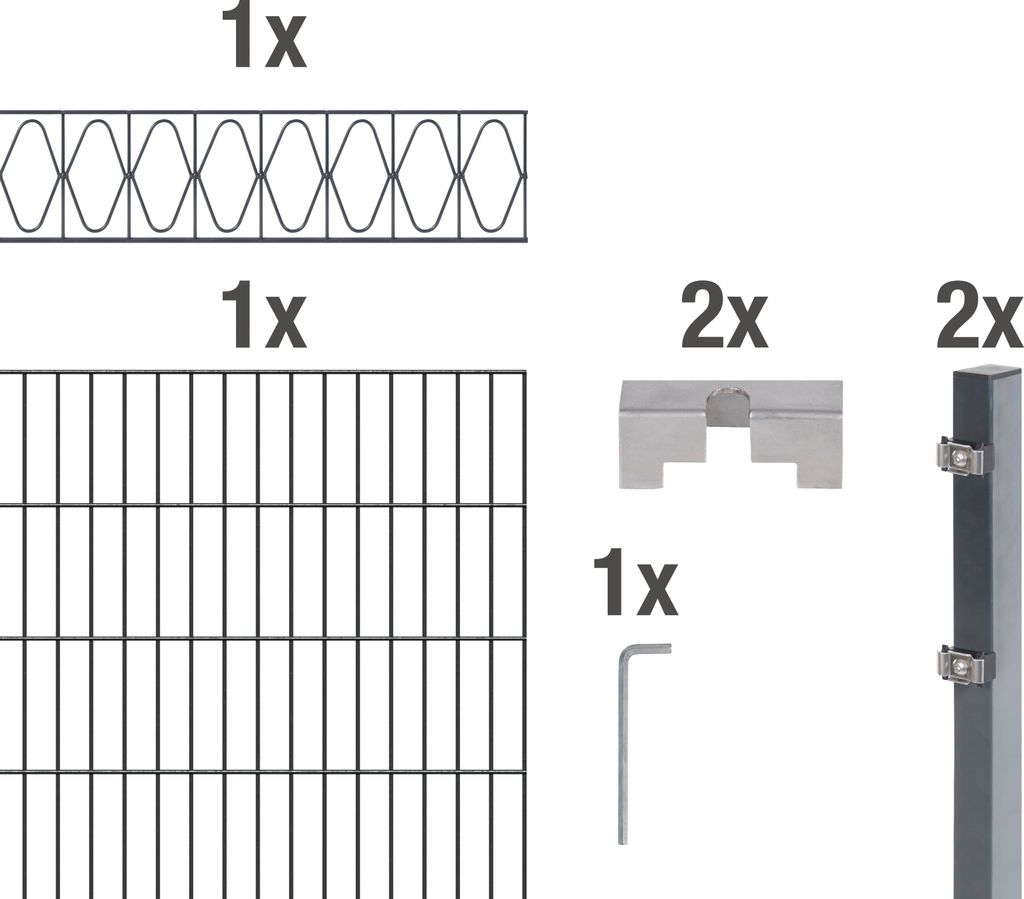 Alberts Doppelstabmattenzaun Eleganz, Höhe 100 cm, Länge 2,5 m, 2,5 m Matte, anthrazit, zum Einbetonieren