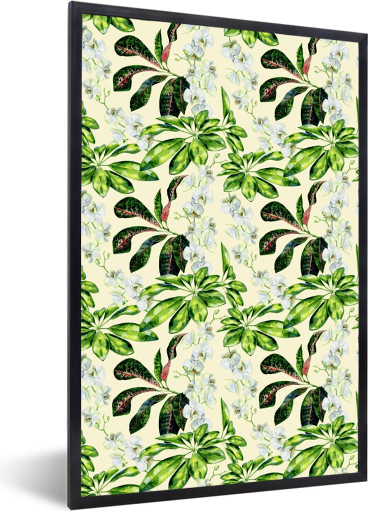 MuchoWow MuchoWow Gerahmtes Poster Orchidee - Blumen - Blätter 60x90 cm - Poster mit zchwarzem Bilderrahmen - Kunst