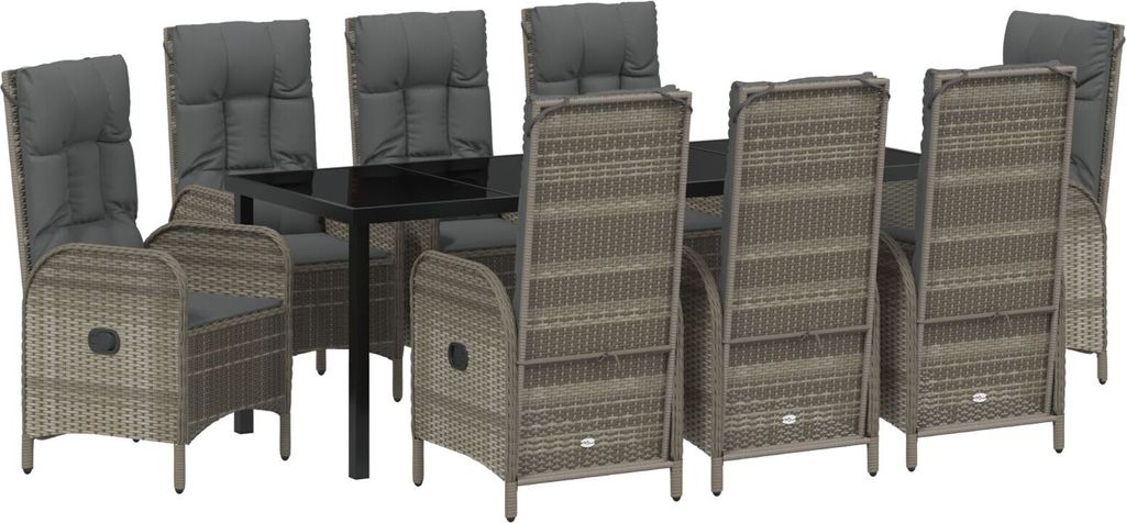 9-teiliges Garten-Esszimmer-Set Grau Poly-Rattan, Gartenstühle DesignMöbel Neu