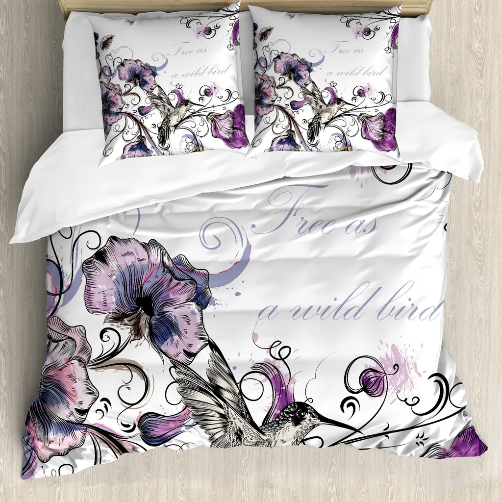Copripiumino 200x200 ABAKUHAUS Kolibri Viola Nero Antiacaro Pro