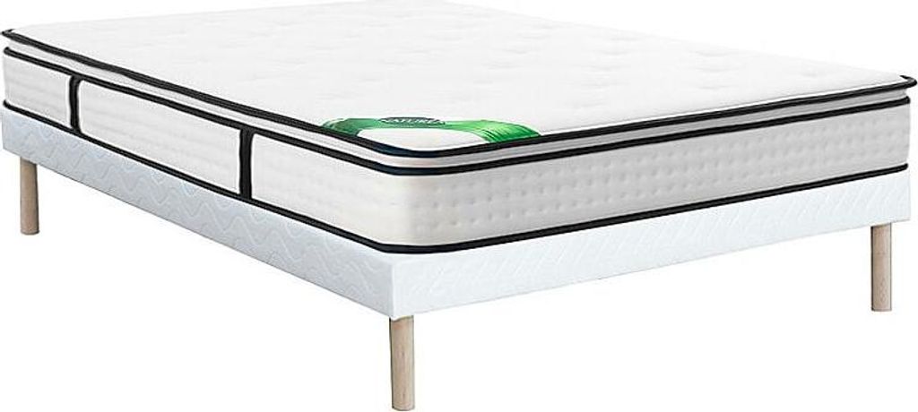 Bett-Set 140 x 190 cm, Polsterbett + 7-Zonen-Taschenfederkernmatratze mit integriertem Topper und Bambusbezug, Höhe 26 cm - MIREZA von NATUREA