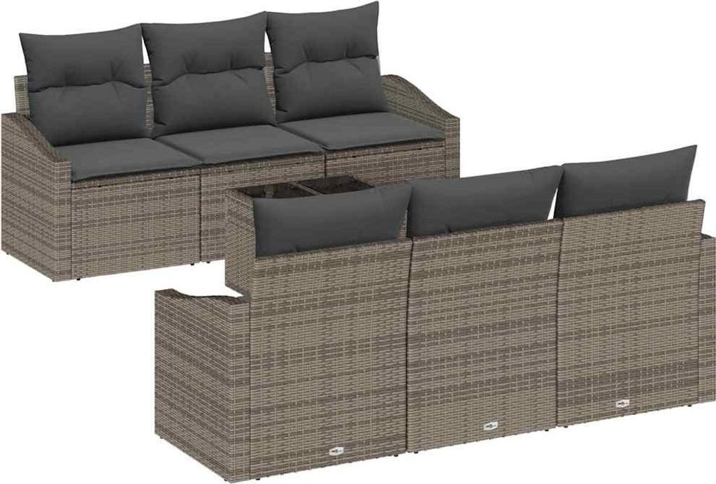 vidaXL Sofa Set mit Kissen mit Kissen 7 pcs Grau Poly Rattan