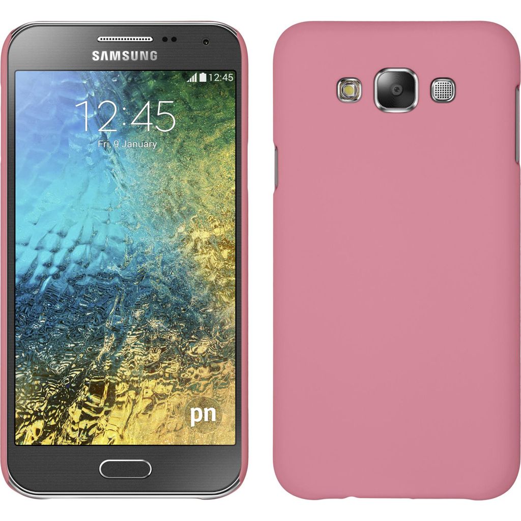PhoneNatic Case kompatibel mit Samsung Galaxy E7 - Hülle rosa gummiert Hard-case + 2 Schutzfolien