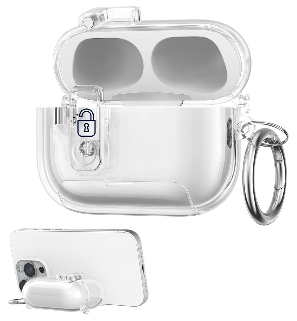 kwmobile transparentes Kopfhörer Case kompatibel mit Apple Airpods Pro 2 / Pro 1 Hülle - Headphones TPU Cover mit Standfunktion und
