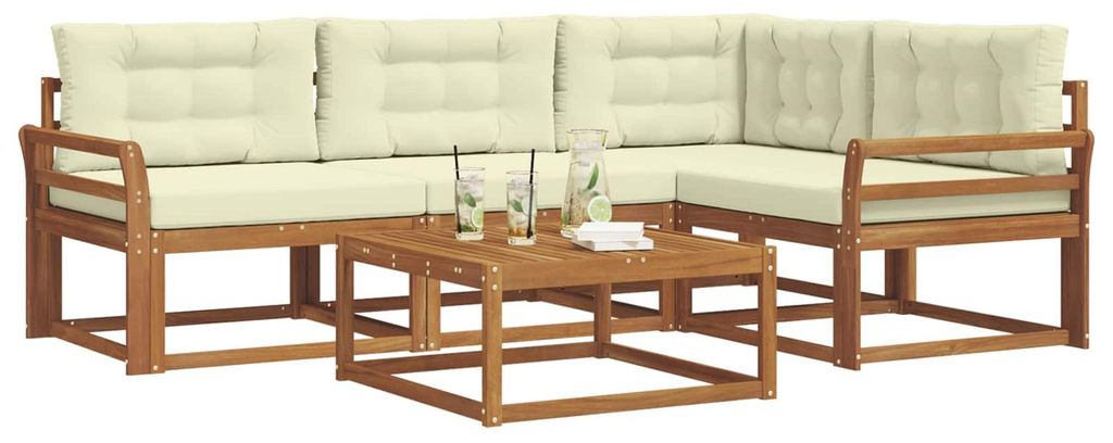 vidaXL Outdoor-Sofagarnitur mit Kissen 5 pcs Natur und Creme