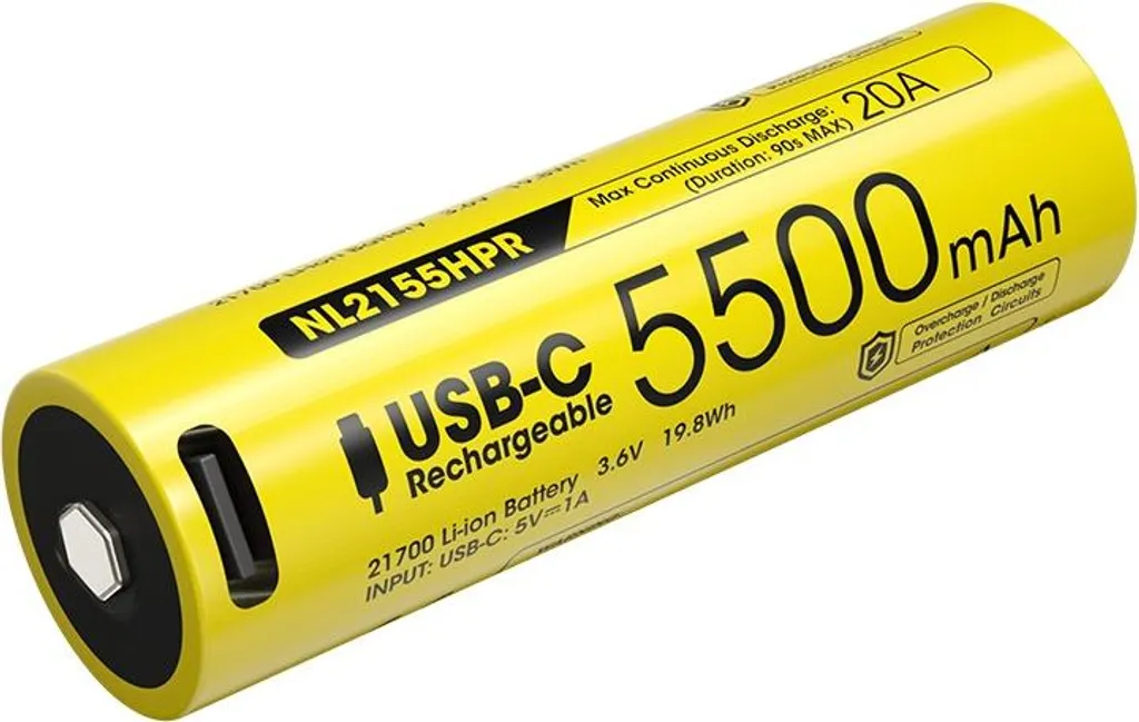 Nitecore 21700 NL2155HPR 5500mAh - Batteria Li-ion 3.6V 20A USB-C