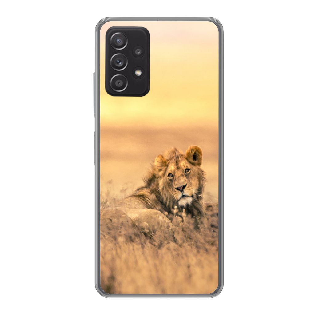MuchoWow Handyhülle Schutzhülle Hülle für Samsung Galaxy A53 5G Löwen - Gras - Himmel Silikon Softcase Handy Hülle - Schutzabdeckung
