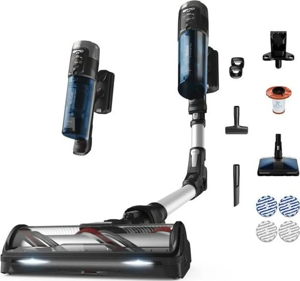 Tefal TY9AC Aspirateur Balai 2 en 1 Sans Sac Noir et Bleu filtration