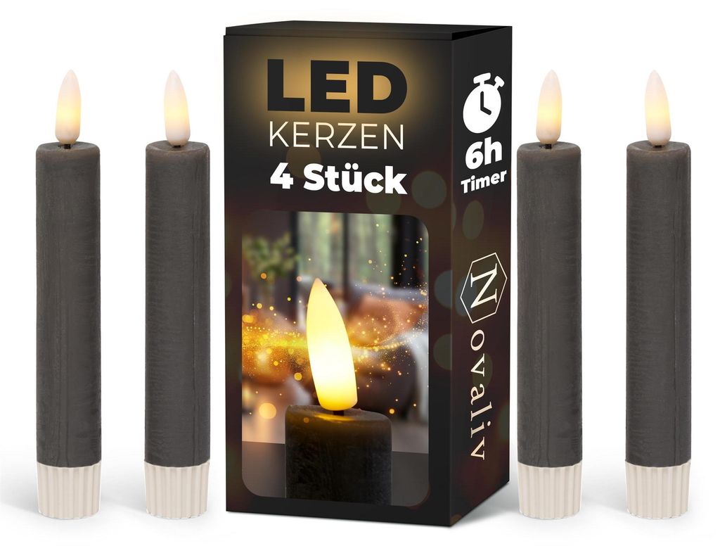 LED svíčky do vázy s časovačem, šedé barvy, 4 kusy, pro Obrázek produktu 