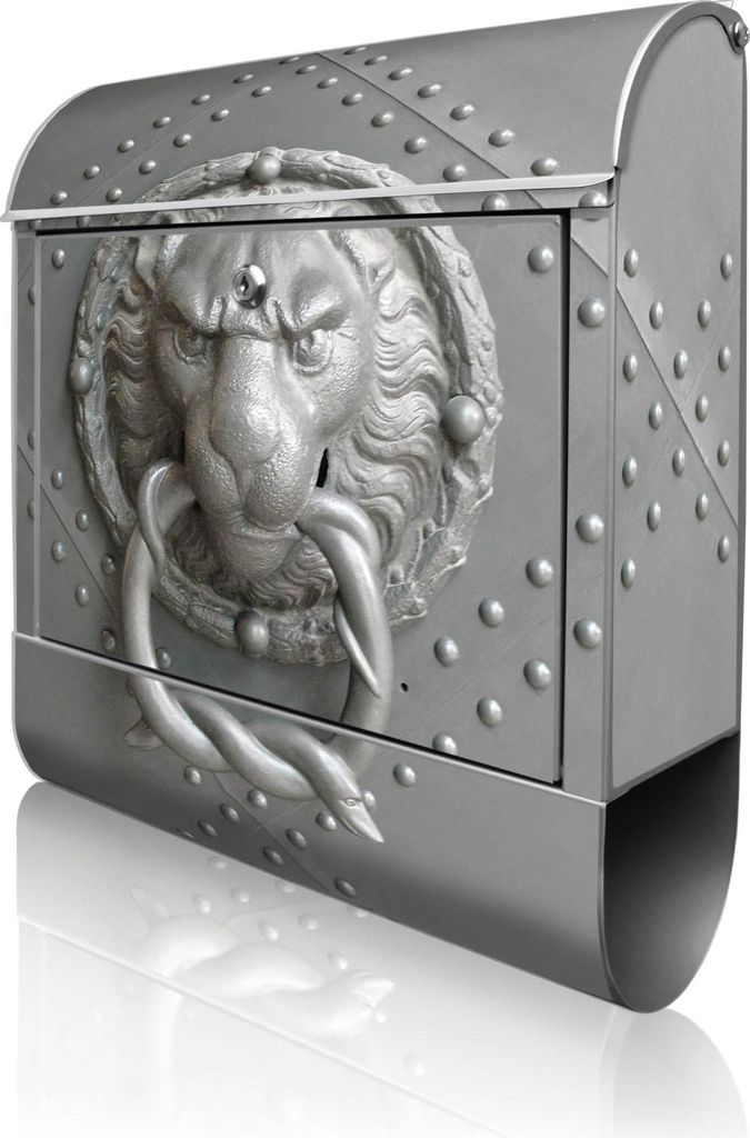 banjado Design Briefkasten Stahl silber mit Zeitungsfach pulverbeschichtet "Eisentor" 38x46x12,5cm & 2 Schlüssel - Postkasten A4 Einwurf inkl. Mon...