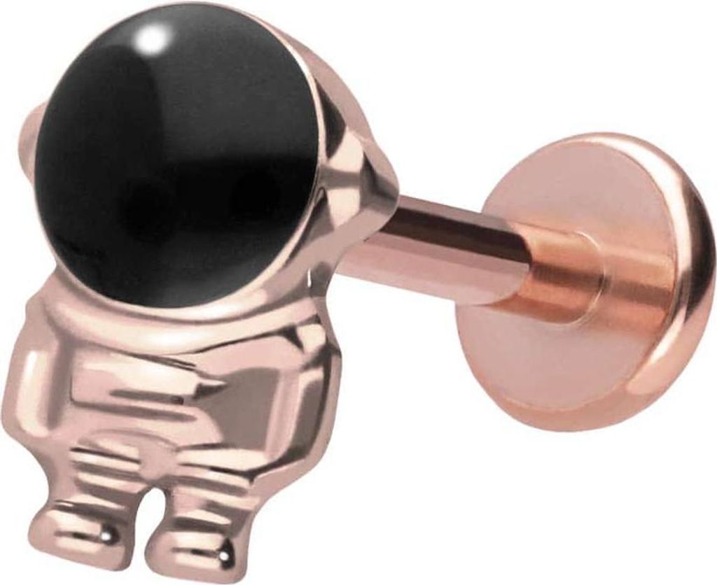 Ohrpiercing, Nasenpiercing Titan Labret mit Push Fit ASTRONAUT RoséGold Stablänge: 9mm | Stabstärke: 1,2mm