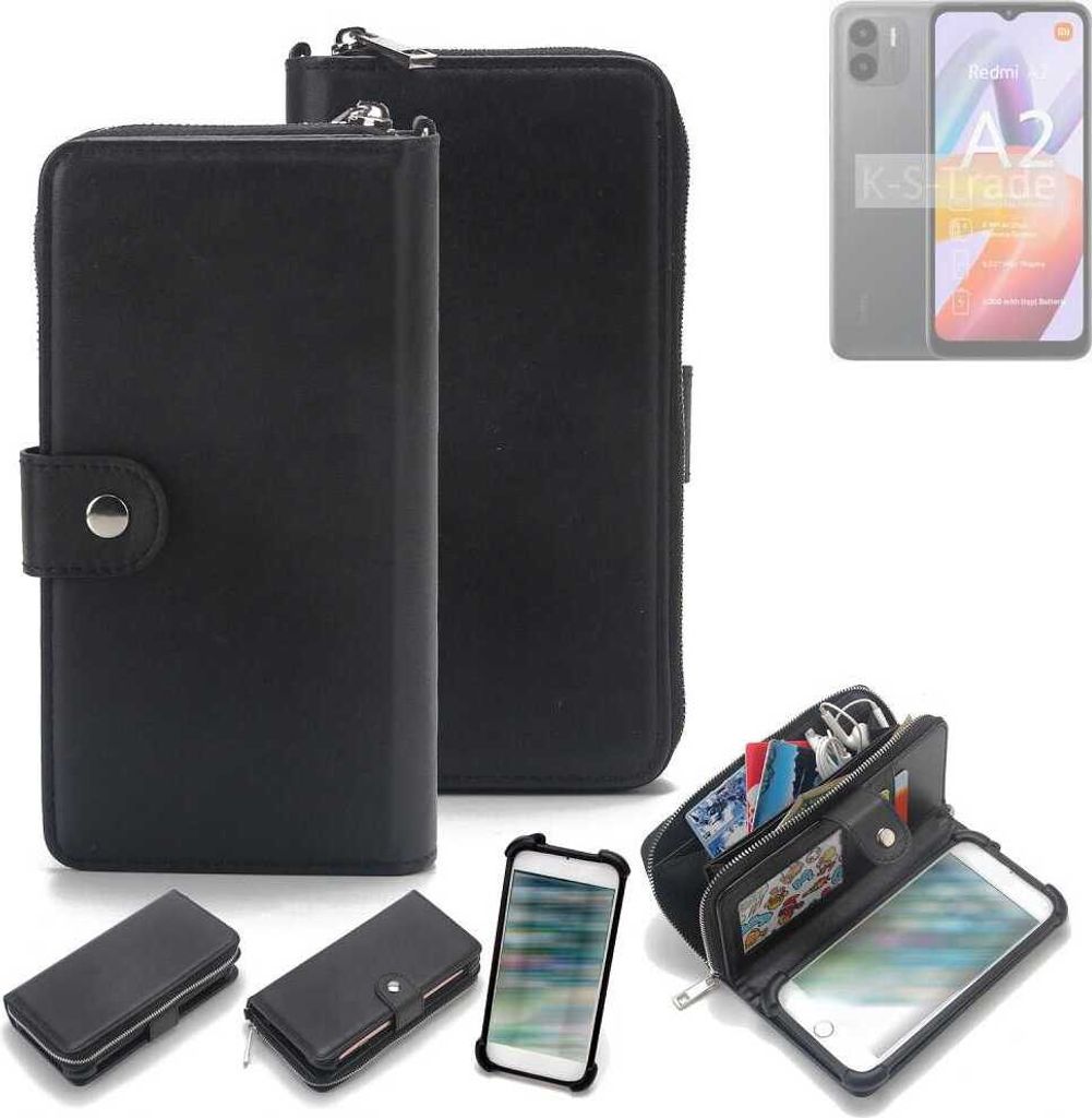 K-S-Trade 2in1 Handyhülle Schutzhülle kompatibel mit Xiaomi Redmi A2 & Portemonnee Cover Handy Hülle Case Etui Geldbörse Wallet Bookstyle Hülle