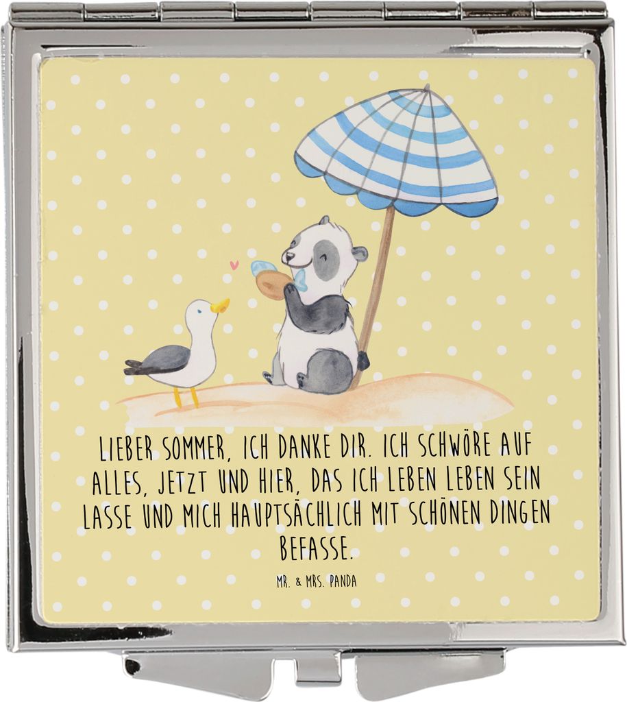 Mr. & Mrs. Panda Handspiegel Lieber Sommer - Gelb Pastell - Geschenk, Summer Vibes, Jahreszeiten, Sommerferien, Schminkspiegel, Quadratischer Spieg...