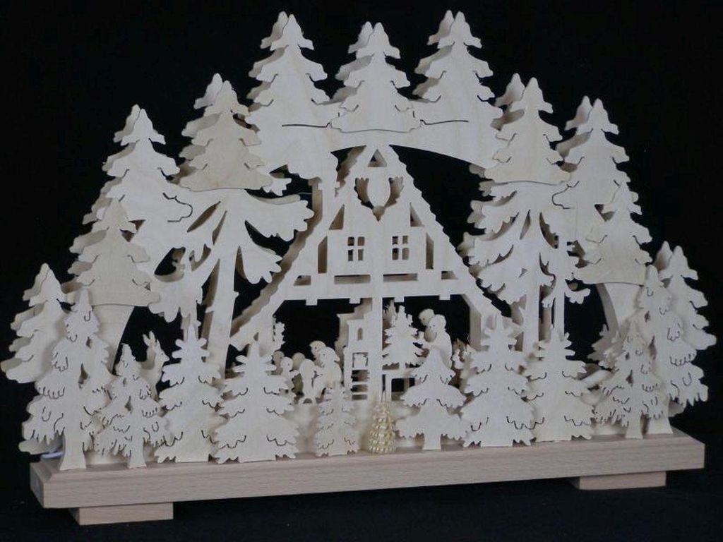 Schwibbogen mit Hütte im Wald und Beleuchtung BxHxT 50x32x7cm NEU