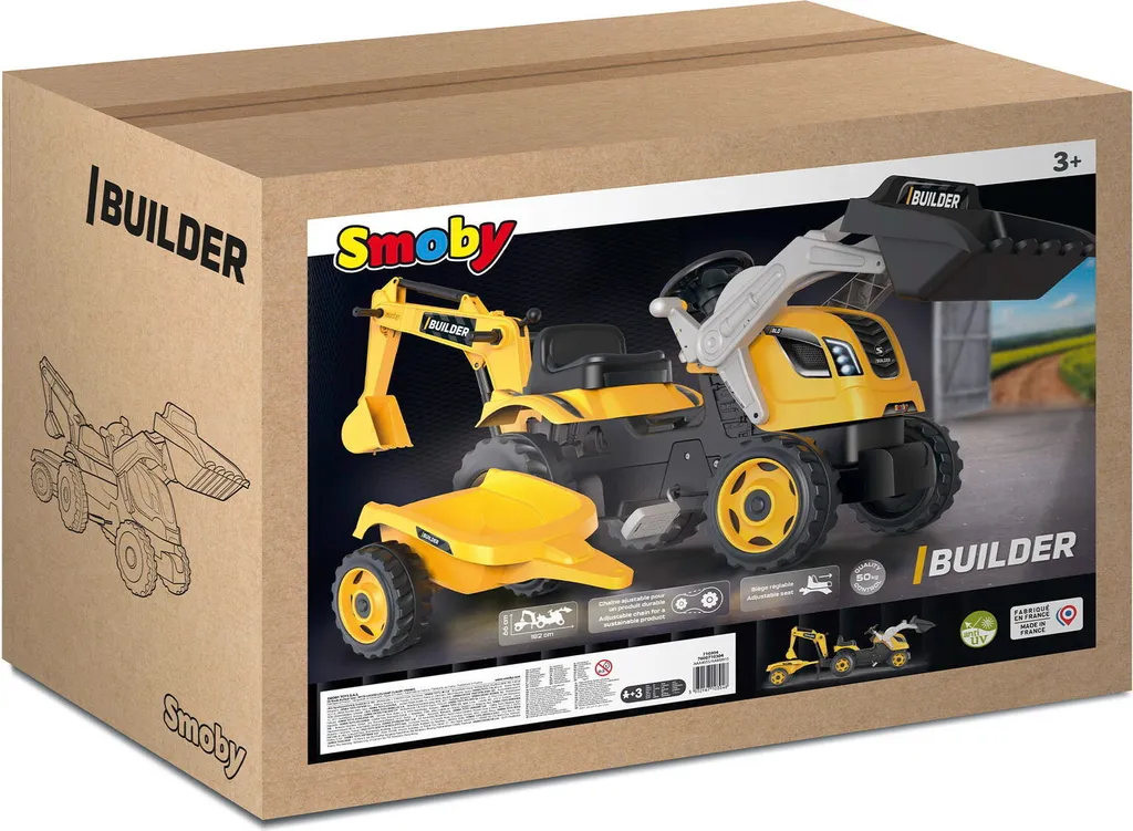 Tracteur Smoby Builder Max robuste avec remorque pour jardin et sable - 3