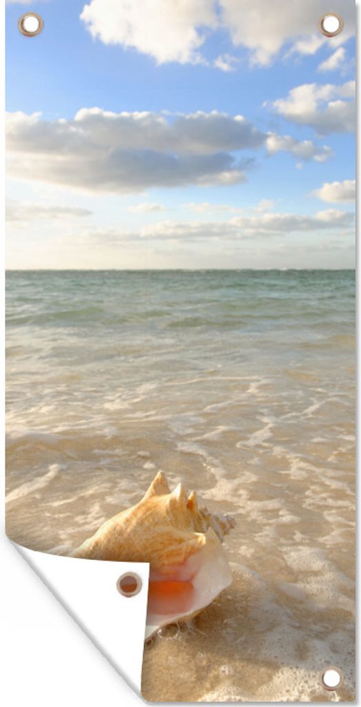 MuchoWow 80x160 cm Outdoor-Poster Gartendeko Sichtschutz Garten Poster für den Garten Muschel - Meer - Himmel