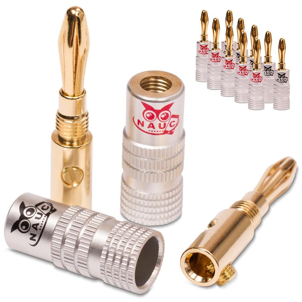 12x High End Bananenstecker NAUC Bananas 24K vergoldet Banana für Kabel bis 6mm²